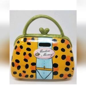 Vintage Signed By Babs Ceramic Granny Handbag "MARTINI MONEY" Bank-Colorful